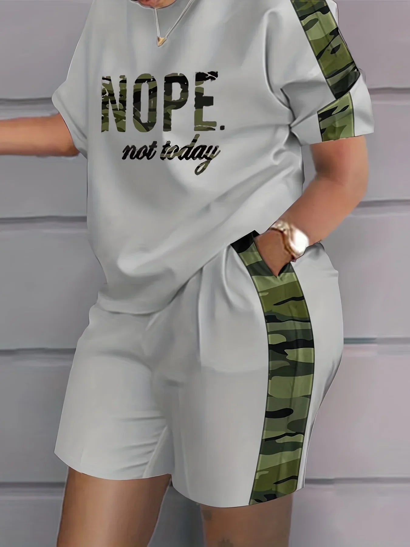 Women's Plus Size Suit Short-sleeved T-shirt Shorts Letter Print Contrast Color Two-piece Outdoor Leisure Sports Training Suit