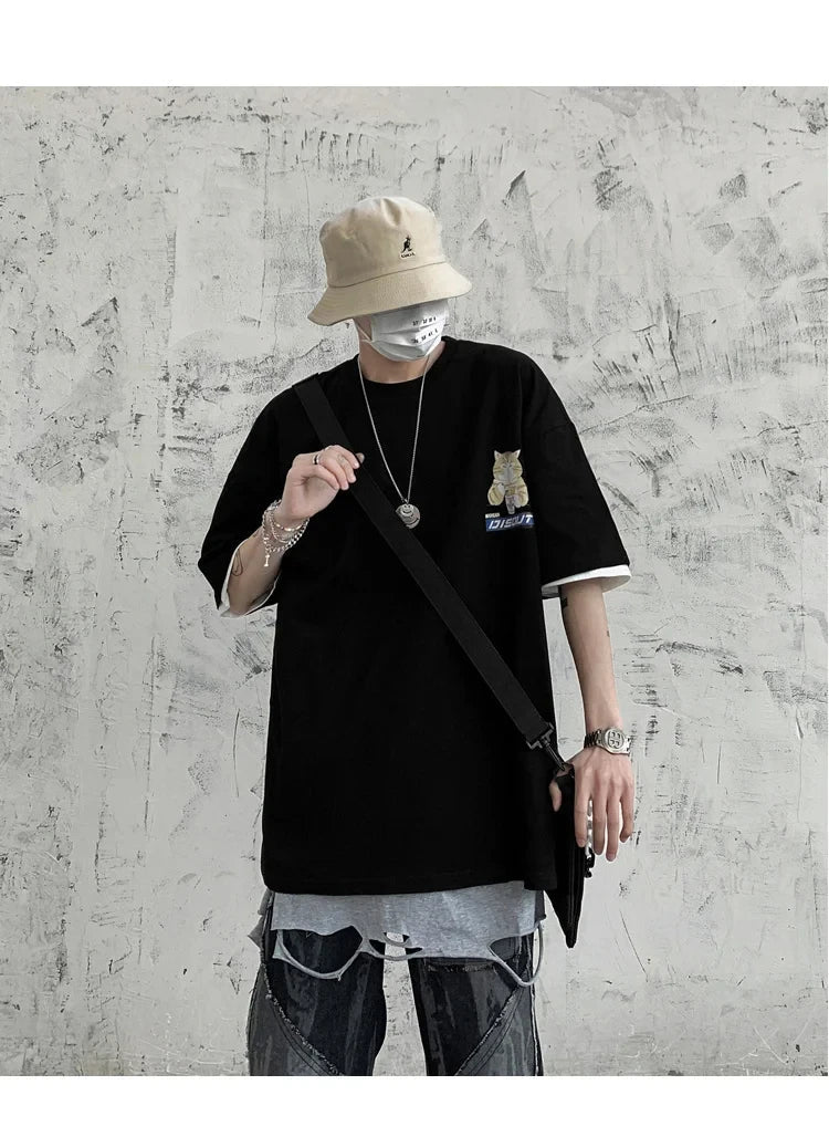 Harajuku Cat Cartoon Eating Noodles Graphic Men Women Tshirts Casual Short Sleeve Tees Japan Style Oversized T Shirt Clothing