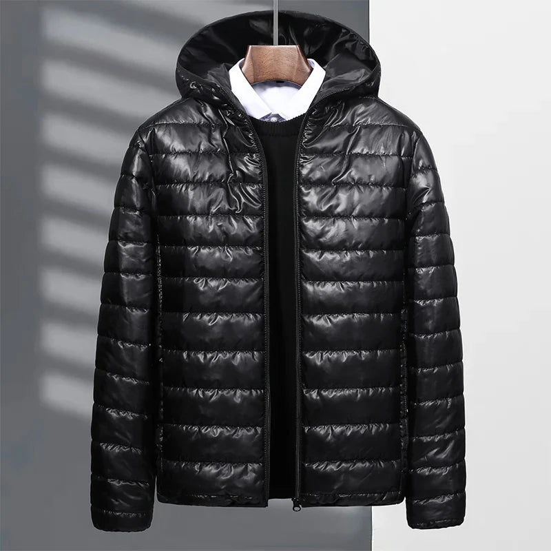 Men's cotton coat hooded jacket striped lightweight design 2024 autumn and winter loose oversized warm jacket cotton jacket top
