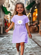 Girls' white floral print dress, comfortable polyester blend, elastic and comfortable