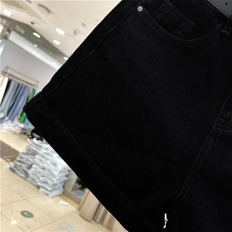 High-waisted Loose-fit Women's Jeans Slimming Style Casual A- line Trousers Ruffled Edges Lightweight Heat Pants