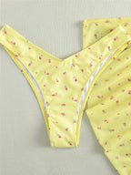 Yellow Floral Print Swimwear Mesh Cove Ups 3 Piece Bikini Set Damen Sexy Swimsuit Women 2025 Beach Wear Bikinis Swimming Wear