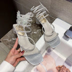 Xibeilove 2024 Summer Luxury Women Sandals Crystal Square Head Gold Rhinestone Snake Pattern High Heels Wedding Party Shoes