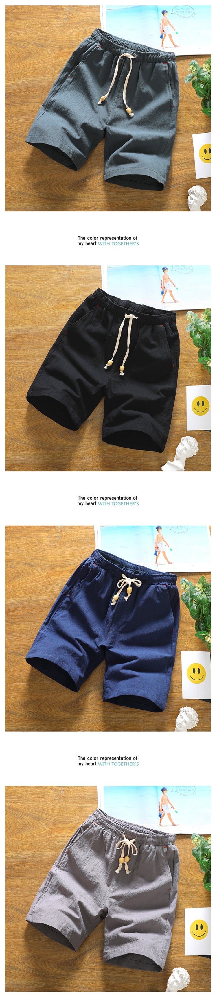 Summer Shorts for Men Cotton Elastic Waist Solid Color Loose Fitting Casual and Versatile Breathable Pure Cotton Home Pants