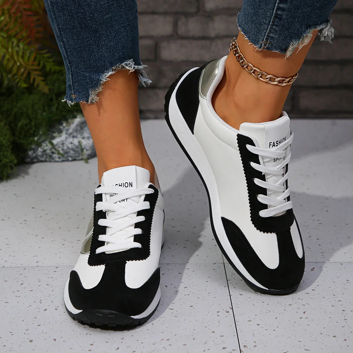 Fashion Contrast Color Platform Sneakers Women Round Toe Lace Up Sports Shoes Woman 2025 Spring Comfortable Casual Walking Shoes