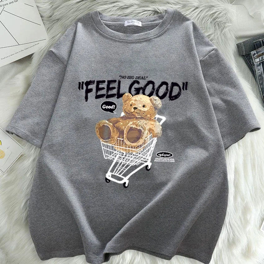 Cartoon Bear Short Sleeve T-shirt Women Loose Top Fashion Korean Style Tee