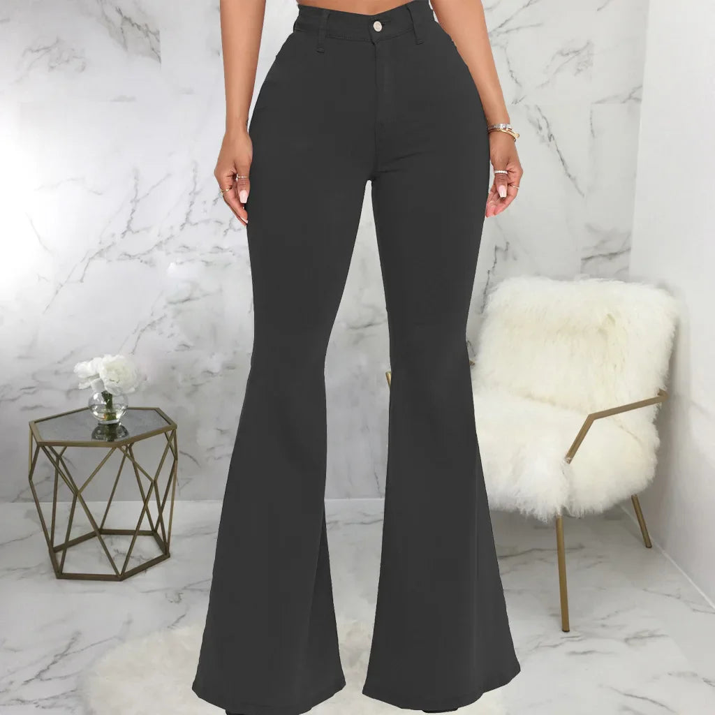 Women Jeans Flare Pants Sexy Denim Long Pant Hip Wrap Casual Solid Elegant Splice Regular Slim Fit High Waist Trousers Summer