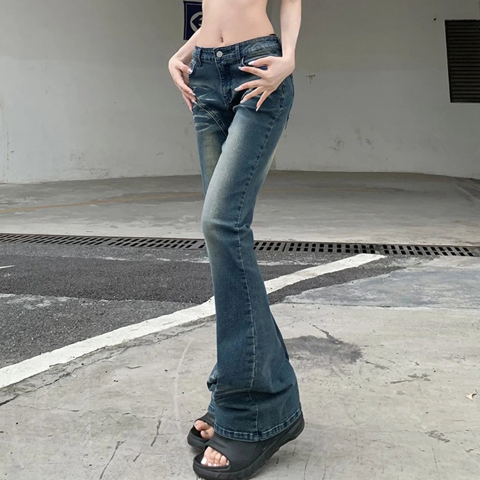 Denim Pants For Women Women'S Low Waist Flared Jeans In Color Blocking For A Slimming Effect джинсы широкие