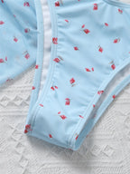 Yellow Floral Print Swimwear Mesh Cove Ups 3 Piece Bikini Set Damen Sexy Swimsuit Women 2025 Beach Wear Bikinis Swimming Wear