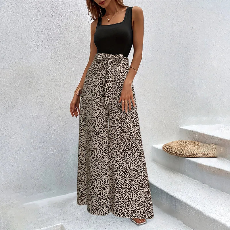 Fashion Vintage Leopard Print Wide-leg Pants Women Casual High-waisted Trouser 2024 Spring Summer Office Lady Clothes Streetwear