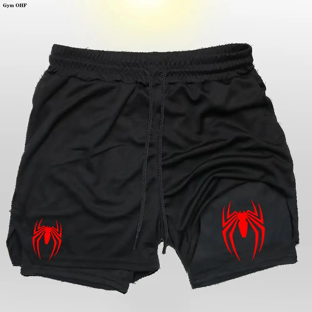 Men's sports shorts, spider print compression shorts, informal, training, running, 2-in-1, Y2K order shipped directly