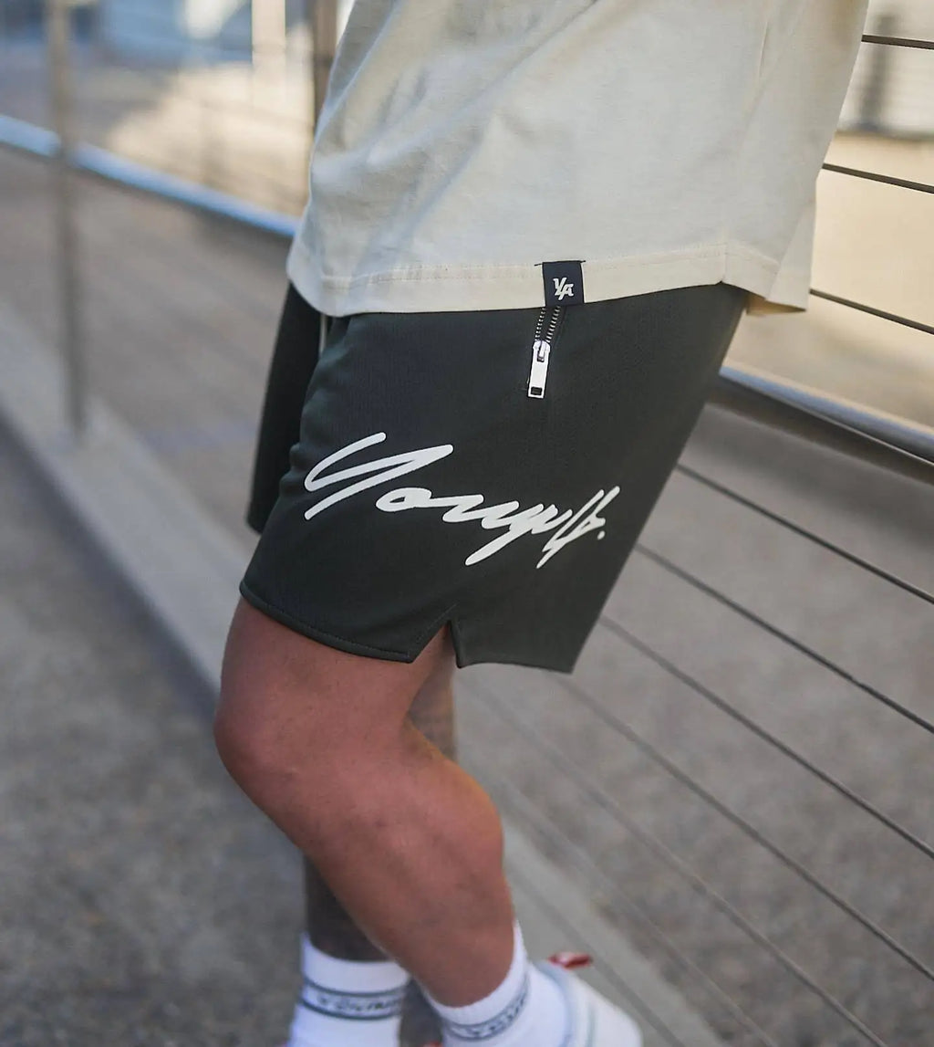 Woven Sports Quick Drying Black Shorts Men's Fitness Tide Brand Bodybuilding Slim Zipper Pocket Running Hip-hop Training Pants