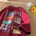 Korean Version Retro Letter Printed Couple Short Sleeved T-shirt Casual Loose Versatile Round Neck Women's Summer Top