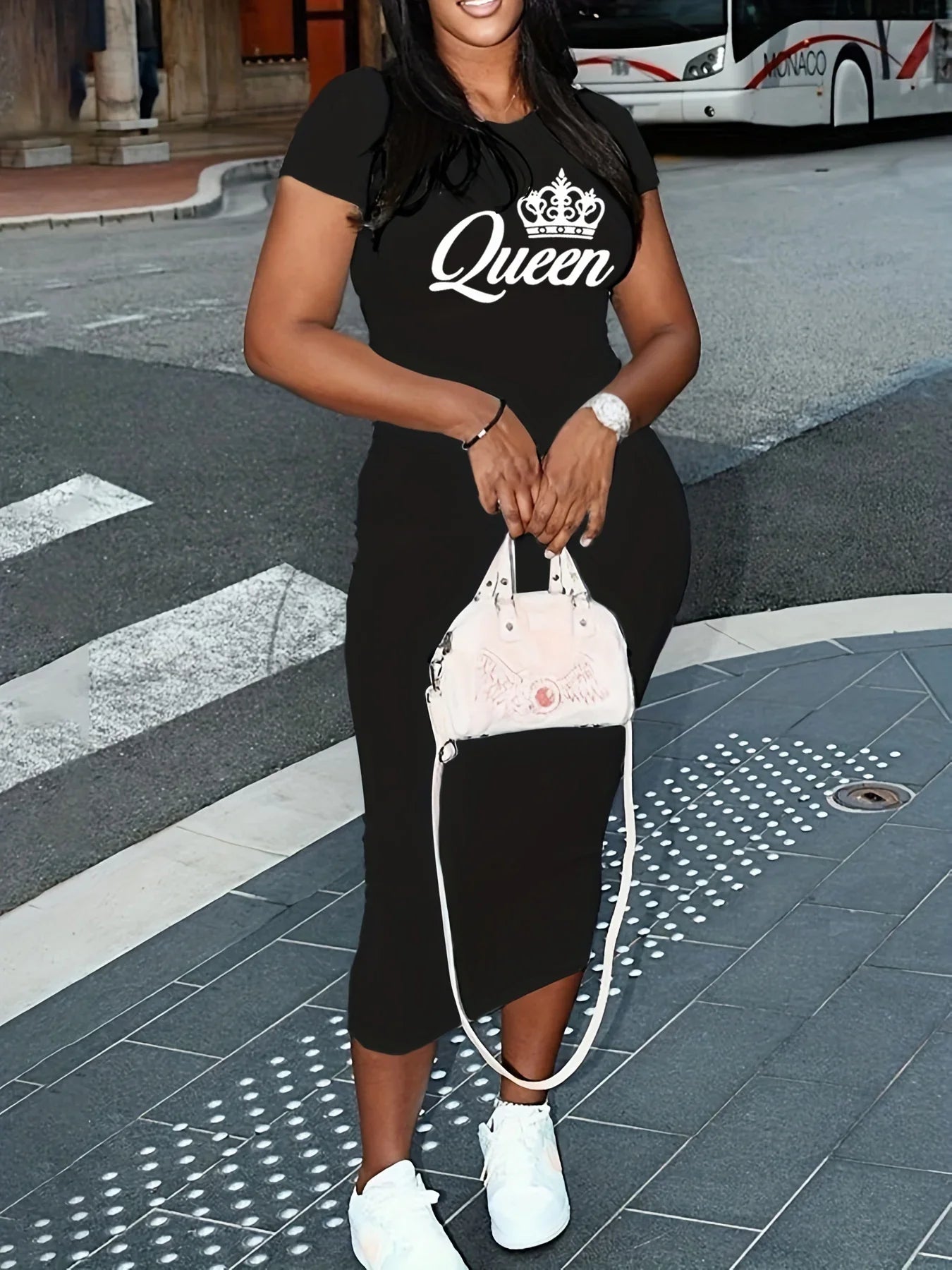 Summer Queen print short sleeved women's Solid Color Short Sleeved sexy dress Top Sexy Slim Fit Tight Women's Dress