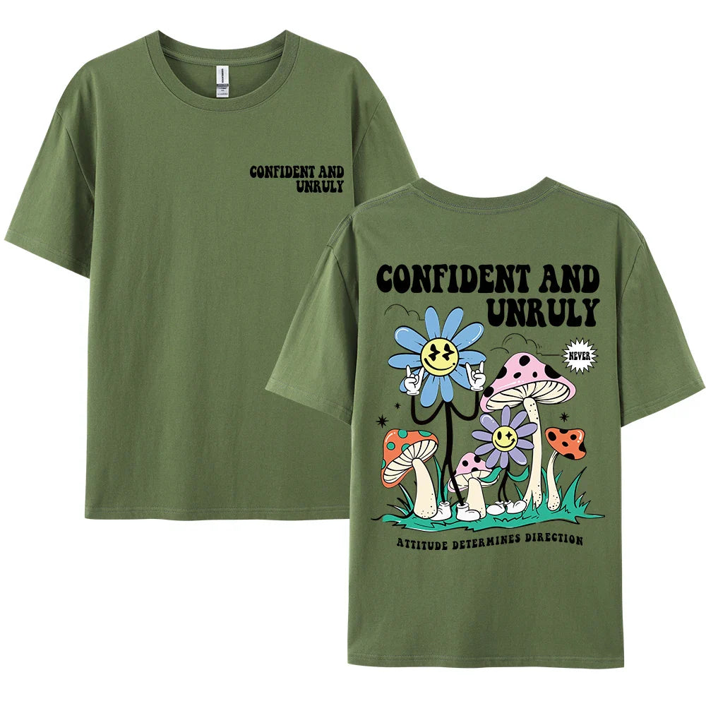 Confident And Unruly Attitude Determines Direction Men T Shirt Cotton Shirt Street Loose T-Shirts Summer Breathable Short Sleeve