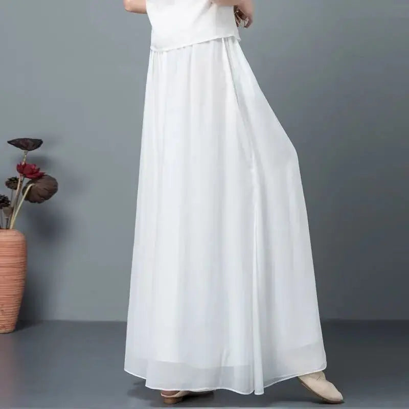 Women Chinese Classical Dance Clothing Female Elegant Trousers Practiice Clothes Modern Elastic Waist Ethnic Pants White Black