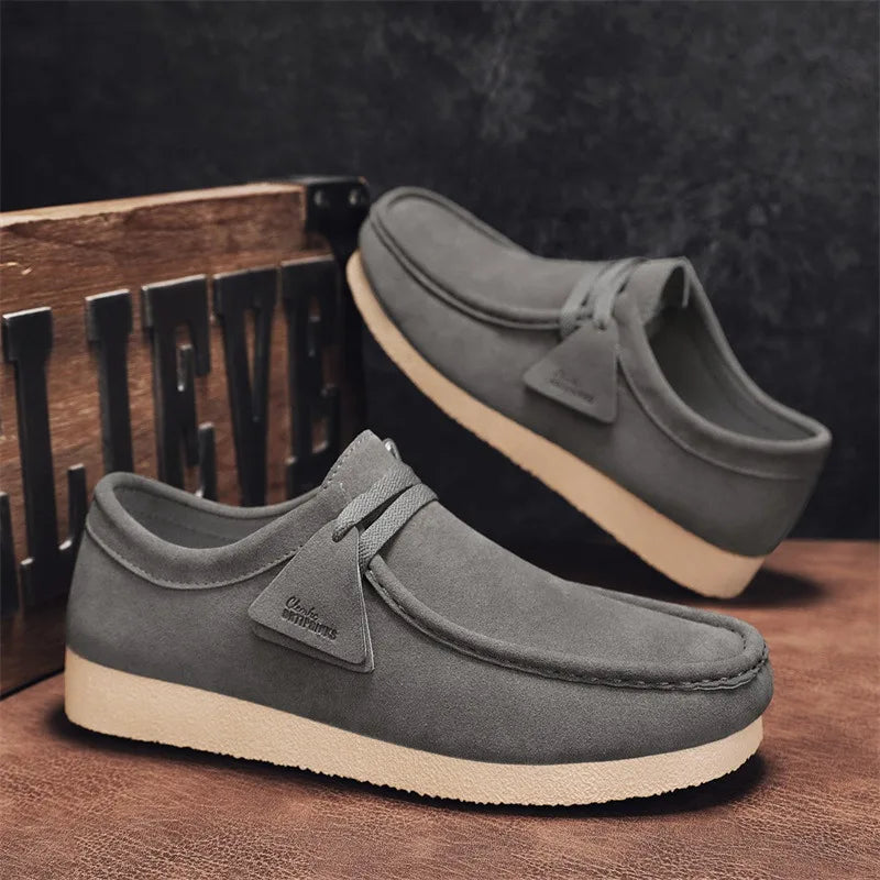 Fashion Khaki Casual Shoes For Men Suede Leather Loafers Men Platform Slip-on Men's Driving Shoes Lightweight Leisure Men Shoes