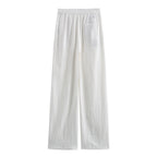 TRAF Women Fashion Spring Summer Lace-up Linen Blended Straight Pants Pocket Office Lady Chic High Waist Trousers Mujer