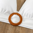 White Ribbed Halter Swimwear High Waisted Bikini Set 2025 Sexy Swimsuit Women Ring Bathing Suit Swimming Wear Bikinis De Mujer