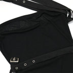 Summer Women Sleeveless Perspective Bodycon Sexy Night Club Mini Dress Inclined Collar Sashes Irregular Party Dress Black White