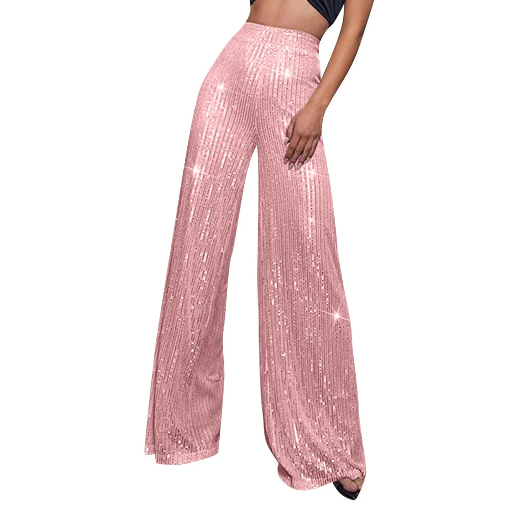 Women's Fashion Solid Color High Waist Sequin Side Zipper Draped Wide Leg Pants Pants for Women Women's Pants Women's Pants 2024
