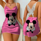 Mini Dress Pajama Skirt Bow Knot Party Dresses Satin Surface Minnie Mouse Mickey Womens Fashion Summer 2025 Elegant Women