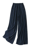 SuyaDream Women Wide Leg Pants 100%Real Silk Solid Elastic Waisted Ankle-length 2024 Office Spring Autumn Chic Trousers Black