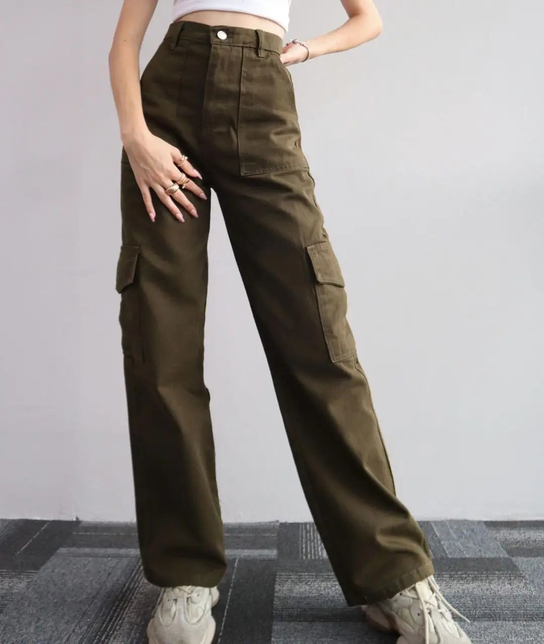 New Y2K Women Vintage Cargo Pants Streetwear Techwear Korean Harajuku Parachute Pants Beige Sweatpants Wide Leg Joggers Trousers