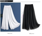Fashion Woman Casual Chiffon Wide Leg Pants Big Size Loose Solid White Elastic Band High Waist Female Clothing Oversize Trousers