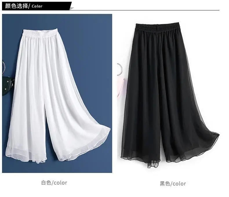 Fashion Woman Casual Chiffon Wide Leg Pants Big Size Loose Solid White Elastic Band High Waist Female Clothing Oversize Trousers