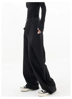 HOUZHOU Women Wide Suit Pants High Waist Gothic Japanese Style Baggy Black Trousers Irregular Straight Pants Casual Streetwear