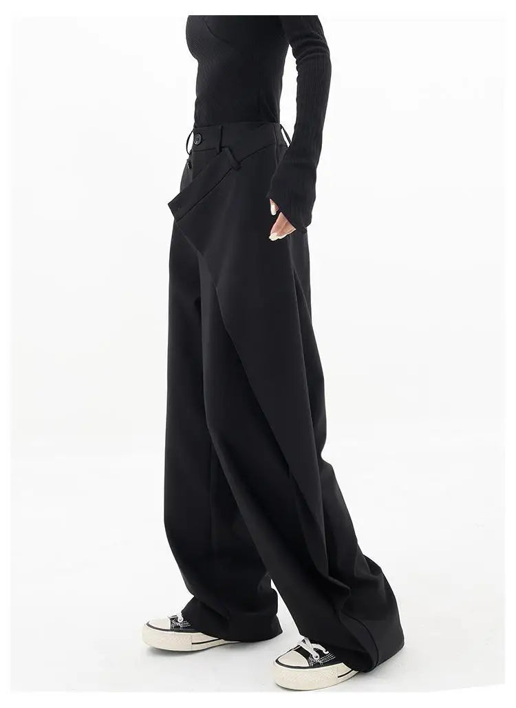 HOUZHOU Women Wide Suit Pants High Waist Gothic Japanese Style Baggy Black Trousers Irregular Straight Pants Casual Streetwear