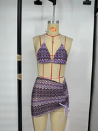 Women Swimsuit Colored Maple Leaves Knitted Bikini Skirt Three-Piece Set Split Swimsuit Bikini