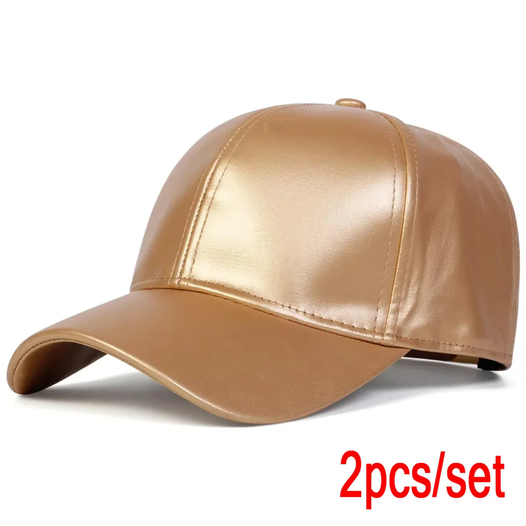 Unisex Light Panel Solid Color PU Leather Baseball Caps Spring Autumn Outdoor Adjustable Casual Hats Dad Hat Sunscreen Hat