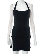 Y2K summer new solid color backless hollow hanging neck sexy spicy girl tight fitting dress