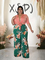 Two Piece Set Women Outfit 2x 3x 4x Summer Suit Elegant Pants and Blouse Set Casual Plus Size Pants Set Wholesale Dropshipping