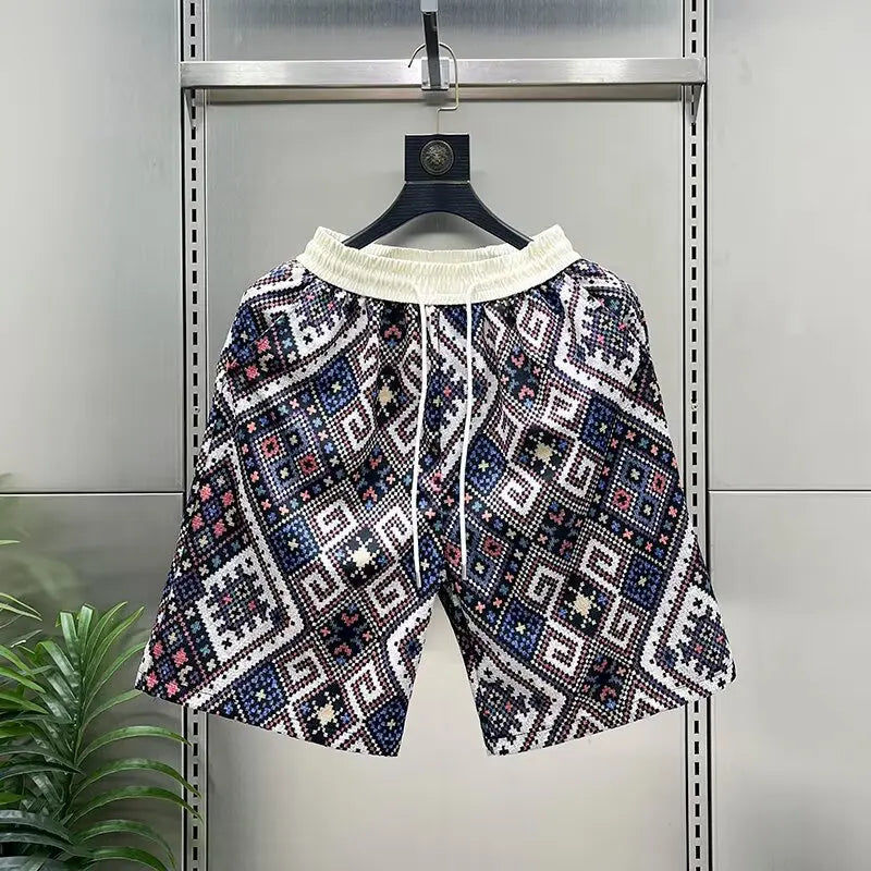 Summer floral shorts men's trendy casual five quarter pants 2025 new loose trendy sports beach pants