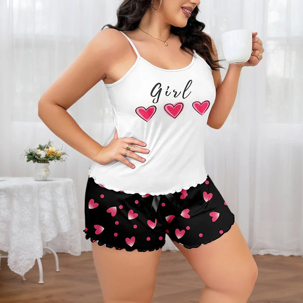 Women's Plus Size Pajamas Set Short Tank Tops Shorts 2 Pcs Suit Casual Home Wear Female Oversize Sleepwear 3XL 4XL 5XL