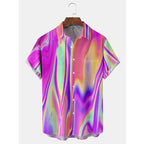 Hawaiian Shirt Men's Summer 3d Line Print Holiday Harajuku Short Sleeve Y2k Tops Tees Clothing Oversized Blouse Casual Camisa