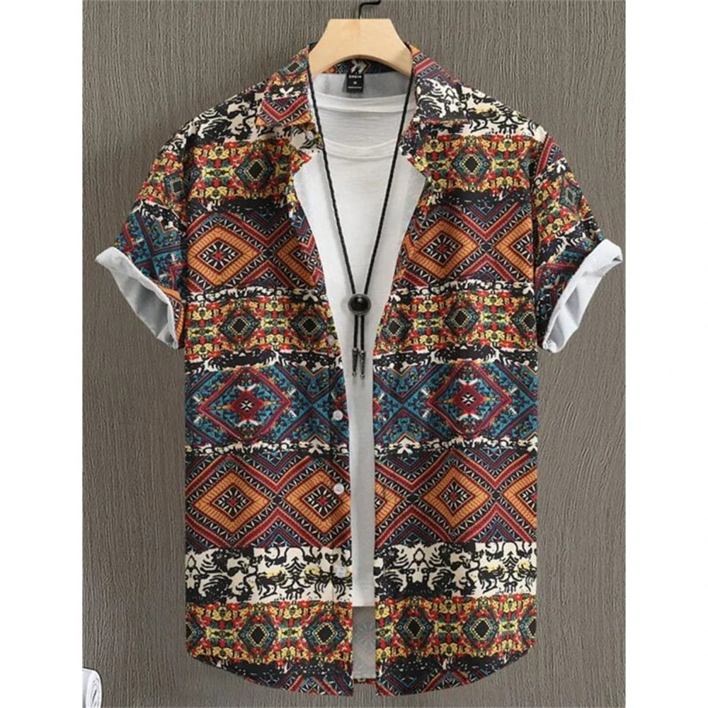 Hawaiian Shirt For Men Cashew Flower Print Short Sleeve Top Beach Holiday Casual Men Clothing Vintage Loose Oversize Men'S Shirt