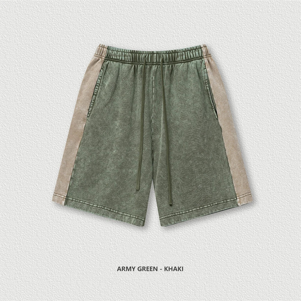 ZODF Vintage Men Washed 370gsm Cotton Shorts Unisex High Street Patchwork Distressed Shorts Brand Clothes HY1026