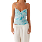 Elegant  Sequins Patchwork Women Halter Tops Summer Beaded Floral Pattern Backless Shirts Vest for Streetwear Aesthetic  Clothes