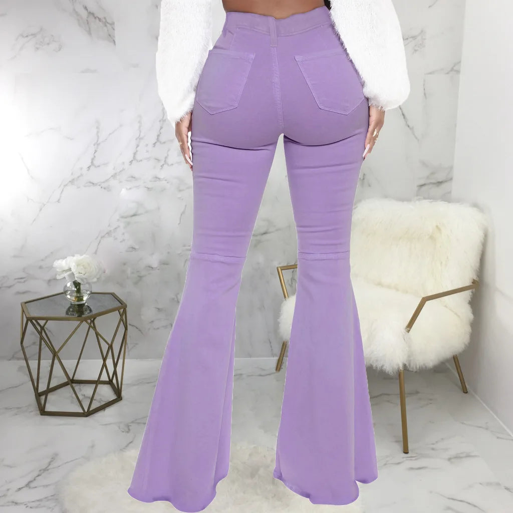 Women Jeans Flare Pants Sexy Denim Long Pant Hip Wrap Casual Solid Elegant Splice Regular Slim Fit High Waist Trousers Summer