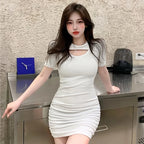 Women Sundress Pleated Vestido Mini Dress Summer Sexy Party Black Bandage Bodycon Pencil Dress Elegant  Female Vintage Vestidos