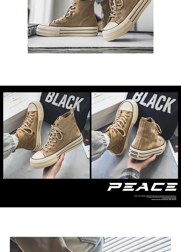 Classic Fashion Skateboarding Shoes for Men Women Comfy Suede Leather High Top Sneakers Men Height-increasing Platform Sneakers