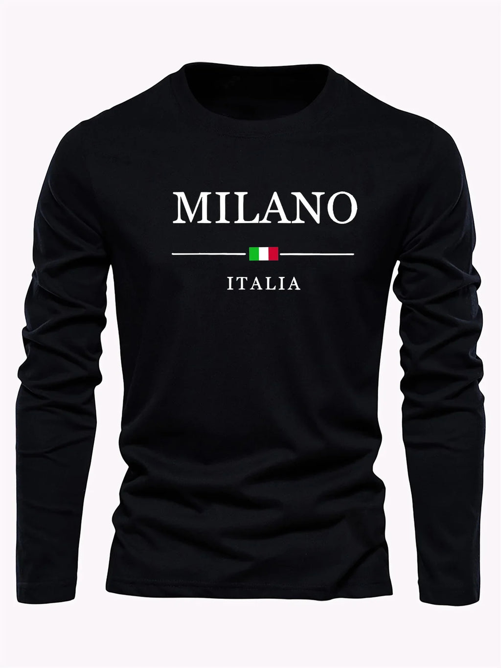 Men's 100% pure cotton comfortable casual loose oversized MALINO ITALIA printed sports round neck long sleeved T-shirt top