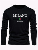 Men's 100% pure cotton comfortable casual loose oversized MALINO ITALIA printed sports round neck long sleeved T-shirt top