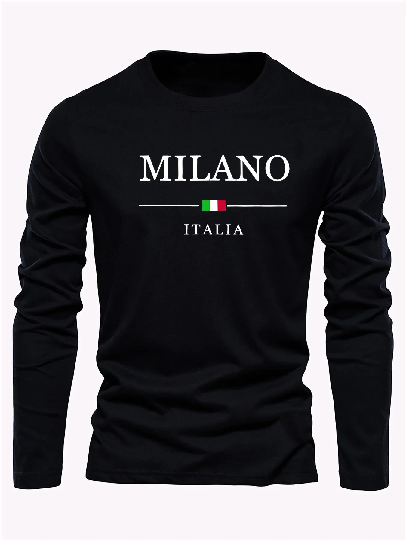 Men's 100% pure cotton comfortable casual loose oversized MALINO ITALIA printed sports round neck long sleeved T-shirt top