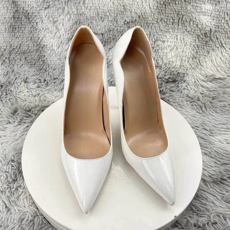 Fashion High Heels Sexy Shoes Women Pumps Large Size 43 44 45 White Stiletto Heel Patent Leather Office Wedding Shoes