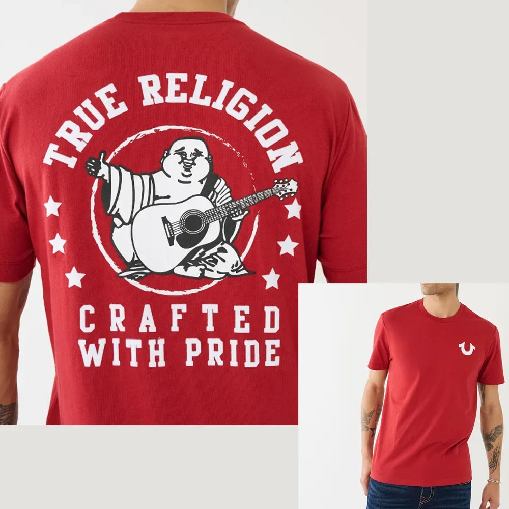 True Religion T-shirt Graphics T-shirt Men Cotton Graphic Crew Neck T-shirt Printed Short Sleeve Comfortable Breathable Top